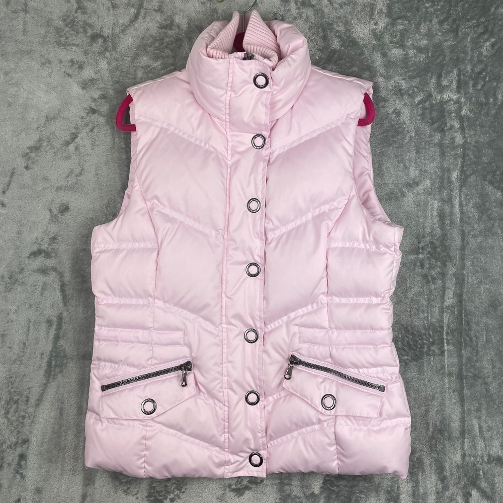 Esprit Puffer Vest Womens Medium Pink Down Feather Pockets Gorpcore Barbie EUC‎